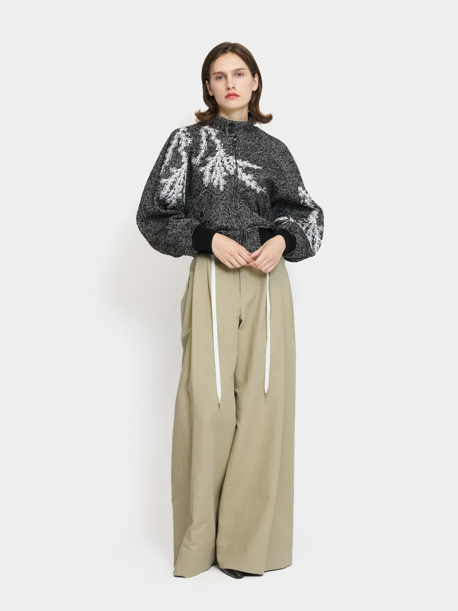 Embroidery Tweed Blouson BLACK